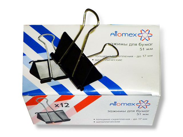 Зажим для бумаг Attomex 51 мм черный, 12 штук в упаковке