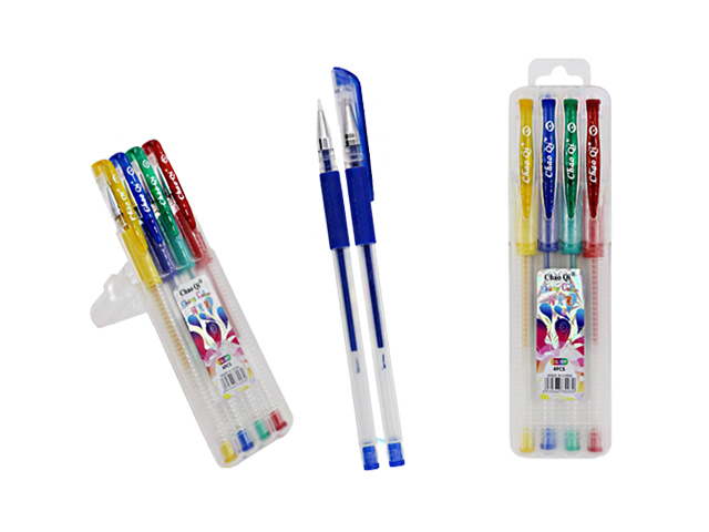 Набор гелевых ручек Basir, ароматизированные с блёстками, прозрачный корпус, с резиновым держателем, в пластмассовом боксе, 4 цвета.