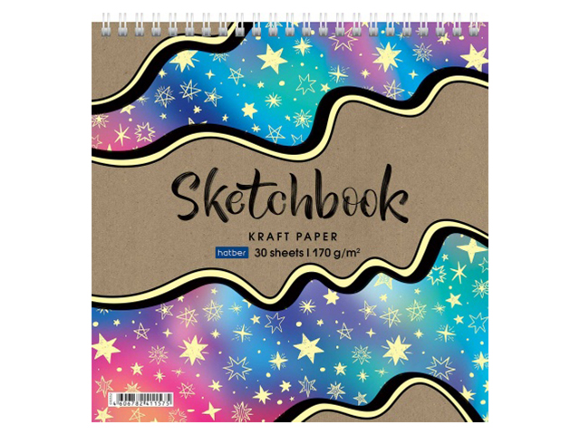Блокнот А5 30 листов Хатбер "Sketchbook. Сияние звёзд" 170г/м2, крафт, на гребне