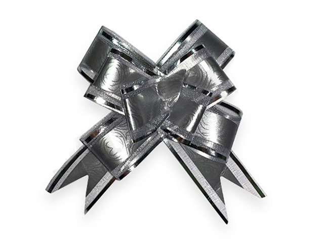 Бант оформительский "Бабочка №3" узор, серебряный с серебряной окантовкой, 10 шт в упаковке