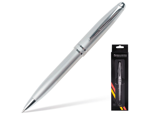 Ручка бизнес-класса шариковая BRAUBERG "Oceanic Silver", корпус серебристый, серебристые детали, 1 мм, синяя, 140723