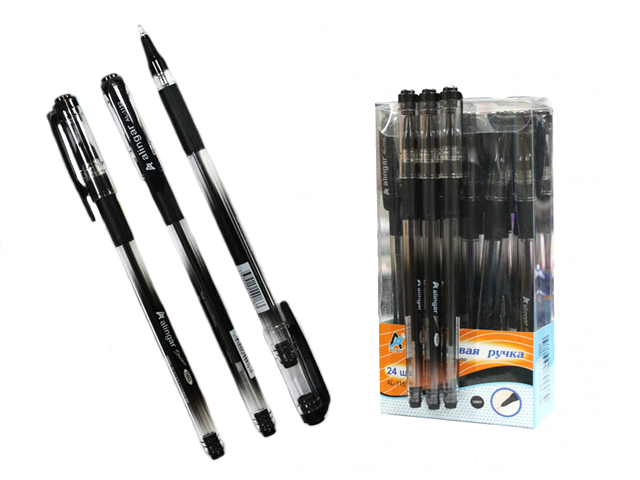 Ручка шариковая масляная Alingar "Stream" корпус прозрачный с резиновым держателем, черная