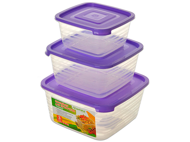 Набор контейнеров 0,45л, 0,9л, 1,4л "Унико" для пищевых продуктов, квадратный с крышкой