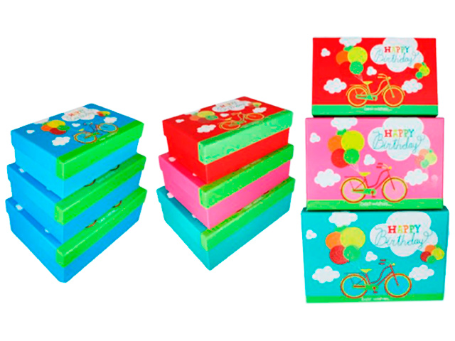 Набор коробок 3 в 1 "Happy Birthday" цветные, ассорти, крышка с рисунком, 23,5*16,5*8 см