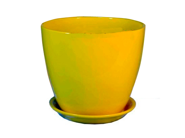 Горшок для цветов "Бутон" глянец жёлтый, 18см (с поддоном) , керамика
