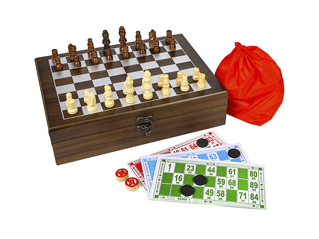 Игра настольная 2в1 (русское лото+шахматы), 26х19х7 см, в деревянном футляре