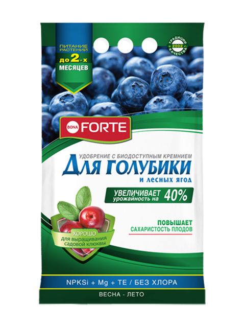 Bona Forte Для голубики и лесных ягод удобрение, пролонгированное с биодоступным кремнием, гранулированное, 2,5кг, пакет