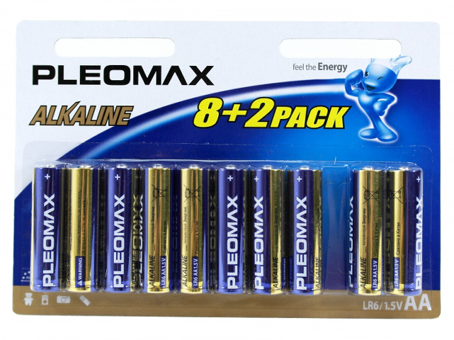 Батарейка щелочная (пальчиковая) Pleomax LR6-8+2BL (10 шт) блистер