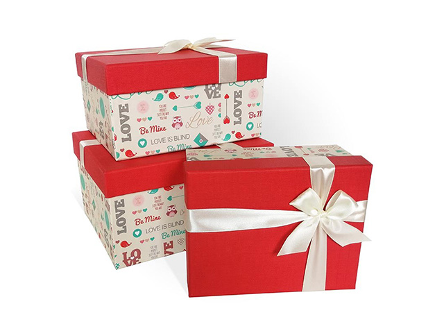 Набор подарочных коробок 3в1 "Любовь" (прямоугольник, 230х190х130, с бантом тиснение)