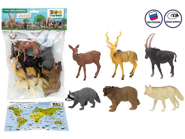 Игровой набор "ZOOграфия. Домашние животные" с картой обитания, 6 шт, в пакете