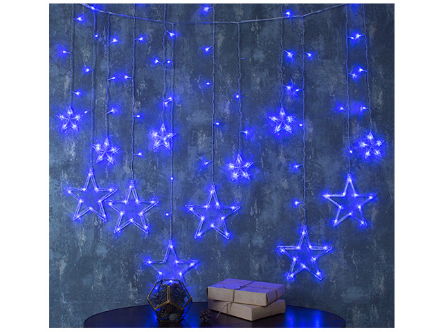 Гирлянда электрическая 138 ламп "Бахрома Звезды", ш-2,4 м, в-0,9 м, 8 режимов, синий