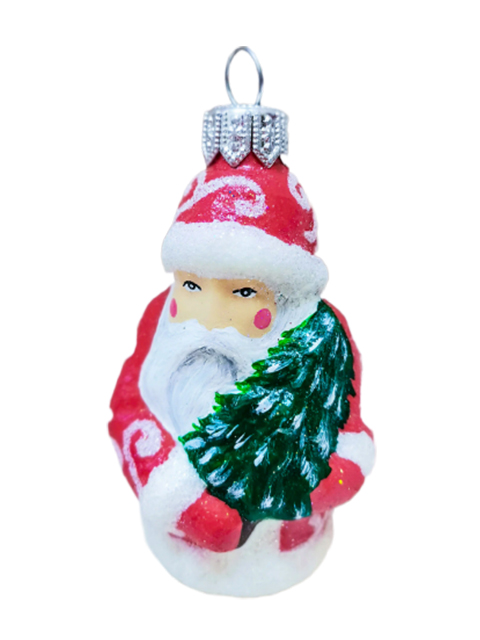 Елочное украшение фигурка "Дед Мороз с ёлочкой" 9см стекло, в подарочной упаковке