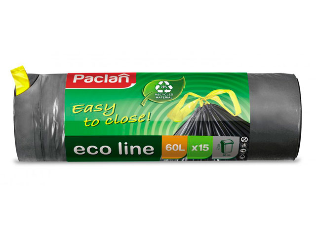 Мешок для мусора 60 л. 15 шт. "Paclan. Eco line" с тесьмой, 25 мкм