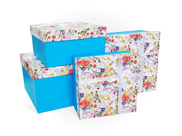 Набор подарочных коробок 4в1 "КОЛИБРИ" (квадрат, 250х250х150, голубой)