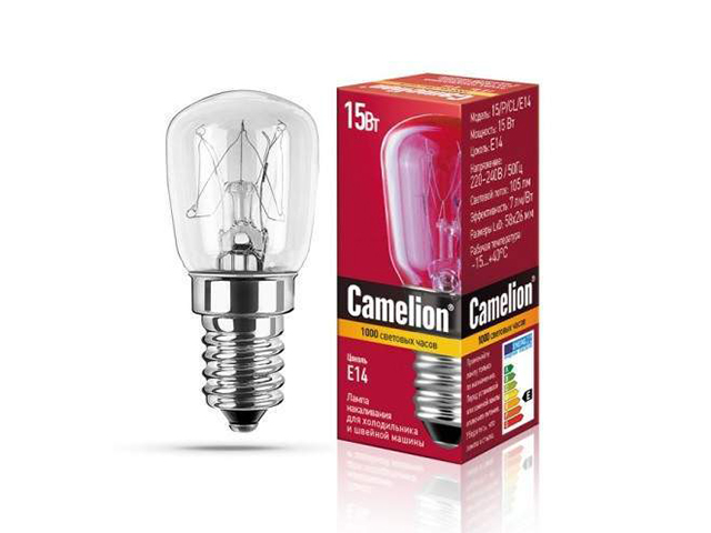 Лампа накаливания Camelion Е14 15W для холодильников и швейных машин, прозрачная
