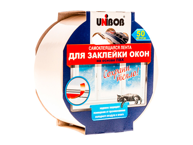 Клейкая лента UNIBOB 48 мм х 50 м, для заклейки окон самокл., белая