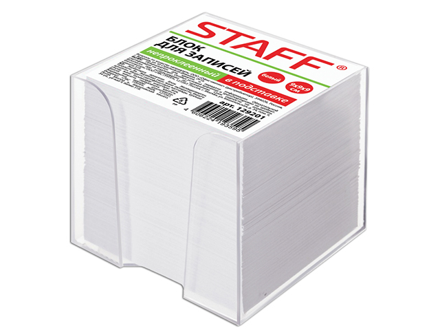 Блок для записей 9х9х9см в подставке прозр. STAFF, белый, белизна 90-92%