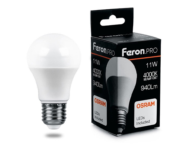 Лампа светодиодная "Feron" E27 11Вт 4000К, матовый шар, белый