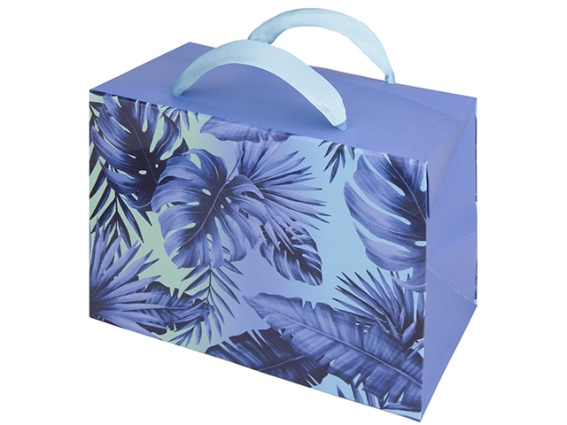 Пакет-коробка подарочный бумажный 15х11х9 "Голубые джунгли" ламинированный