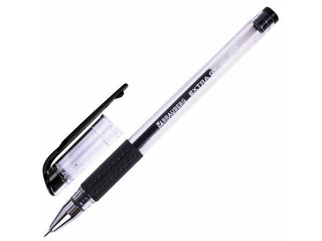 Ручка гелевая BRAUBERG "Extra gt needle", игольчатый узел 0,7 мм, линия 0,35 мм, черная, 143918