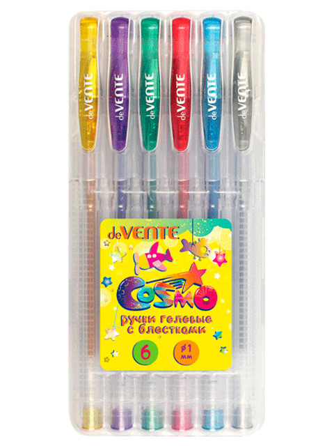 Набор гелевых ручек "deVENTE. Cosmo Glitter" 6цв., 1мм, с блестками, в пласт. кор.