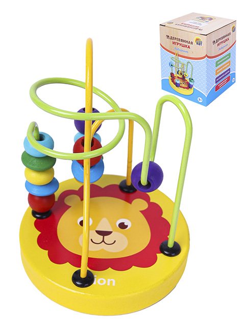 Игра "Деревянная игрушка. Лабиринт. Лев" 9х9х12см, в коробке