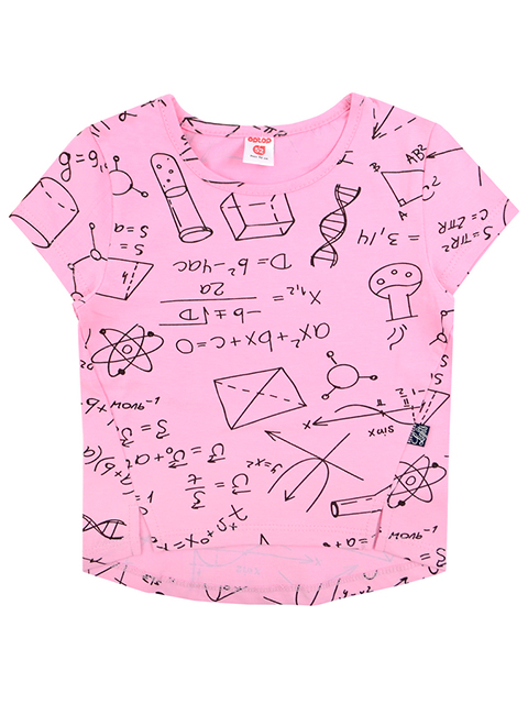 Футболка для девочки, розовая, рисунок формулы, размер 56/98см