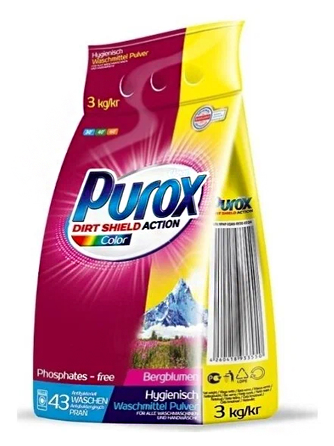 Purox Порошок для стирки, для цветного белья, 3кг (Польша)