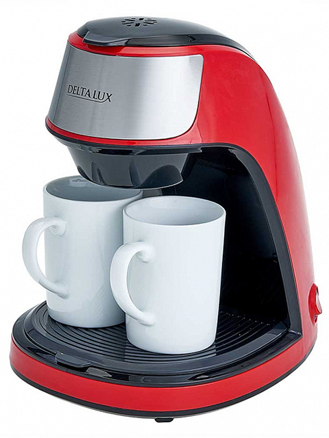 Кофеварка электрическая DELTA LUX DE-2002, 0,250л, 450Вт, красная 2 керамические кружки