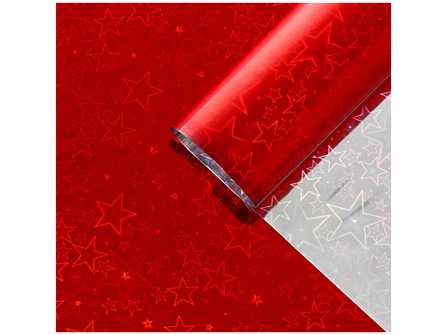 Пленка упаковочная голография "Звезды" 70х1м,цвет красная
