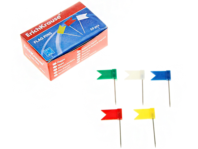 Кнопки-флажки силовые Erich Krause 50шт, цветные