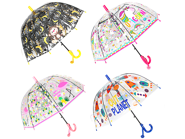 Зонт-трость детский, сплав, пластик, ПВХ, длина 50см, 8 спиц, 4 дизайна, 060А