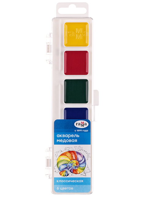 Краски акварельные Гамма "Классические" 6 цветов, без кисти, пластиковая упаковка