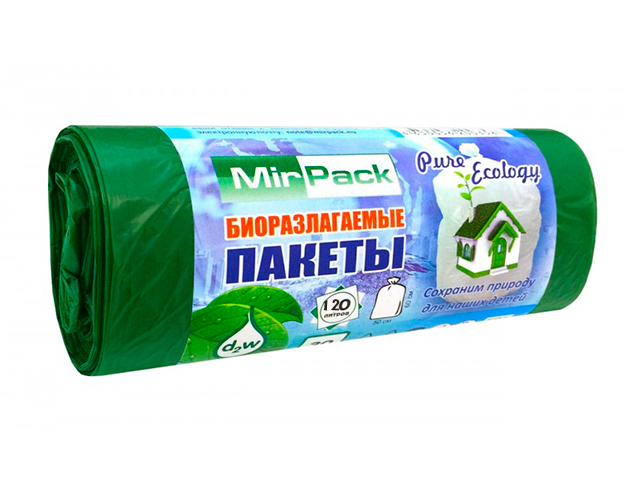 Мешок для мусора 120 л. 10 шт. "MirPack. Био " 70х110см, биоразлагаемые, зеленые, 12 мкм