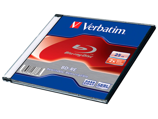 Диск BD-RE Verbatim (аналог CD-RW), ёмкость 25Гб, скорость 2х, упаковка Slim case  