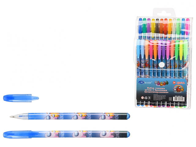 Набор гелевых ручек "Basir. Астронавты" ароматизир. с блестками, 24цв. в упак.