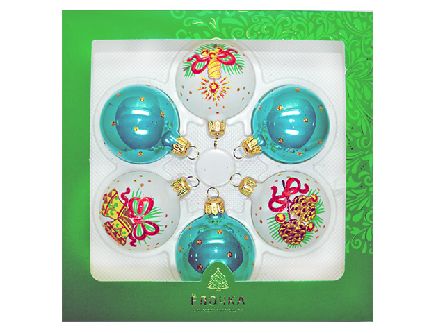 Набор елочных украшений Шары "Рождественский мотив", стекло, 6 штук в упаковке