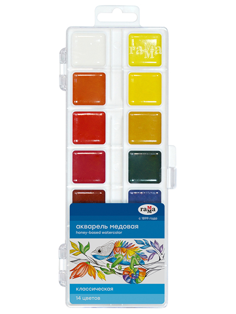 Краски акварельные Гамма "Классические" 14 цветов, без кисти, пластиковая упаковка