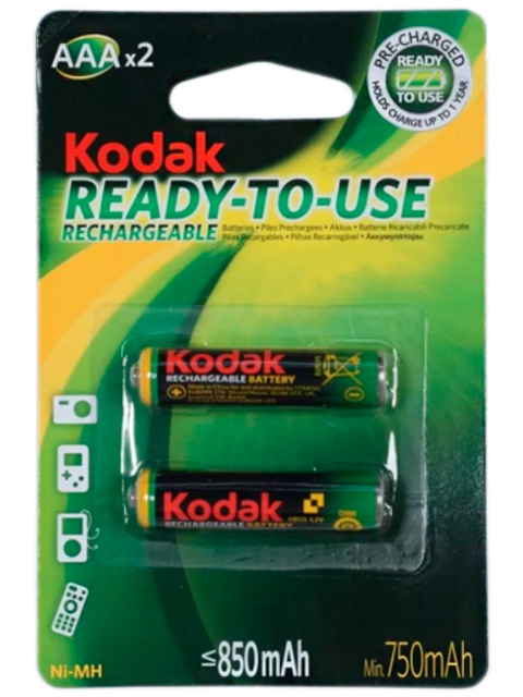 Батарейка аккумуляторная (мизинчиковая) Kodak HR03-2BL 850mAh (KЗAHR-2), 2 шт, кор. (10 уп)