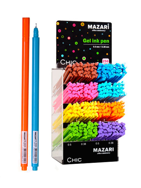 Ручка гелевая Mazari "CHIC" 0,38 и 0,5 мм, игольчатый пиш. узел, синий