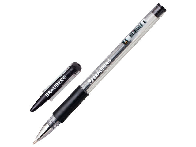 Ручка гелевая BRAUBERG "Number One", узел 0,5 мм, линия 0,35 мм, резиновый упор, черная, 141194
