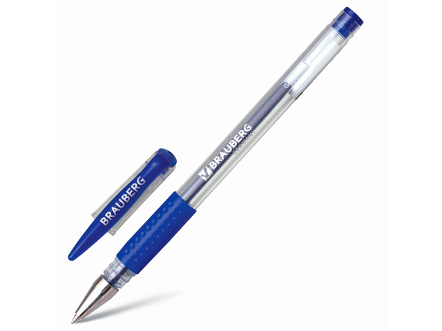 Ручка гелевая BRAUBERG "Number One", узел 0,5 мм, линия 0,35 мм, резиновый упор, синяя, 141193