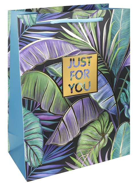 Пакет подарочный бумажный 26х32х12 см "Тропический рай", синий