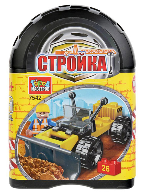 Конструктор "Город Мастеров. Стройка: бульдозер" 26 деталей, в пластиковой банке