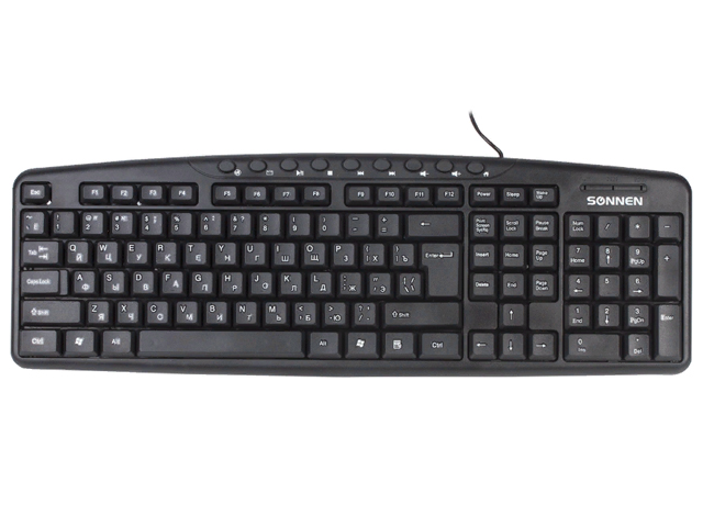 Клавиатура проводная SONNEN KB-8137, USB, 104 клавиши + 9 дополнительных, мультимедийная, черная