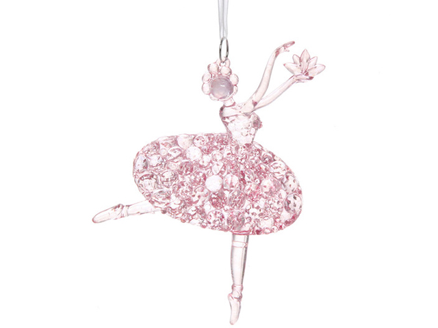 Елочное украшение Подвеска "Праздничный танец" 9,5х14см розовый