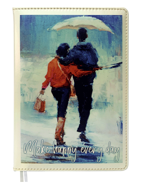 Ежедневник недатированный А5 160 листов deVENTE "Couple with umbrella"  твердая обложка из искусственной кожи, с рисунком