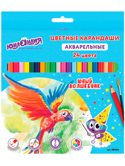 Карандаши цветные акварельные Юнландия "Юный волшебник", 24 цвета, заточенные, шестигранные, в картонной упак