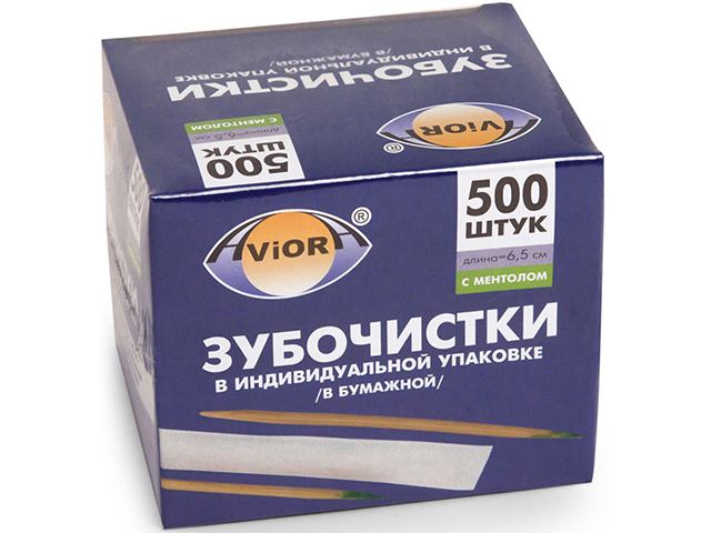 Зубочистки AVIORA 500шт, с ментолом, в индивидуальной упаковке(в бумажной)