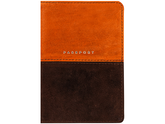 Обложка для паспорта Office Space "Duo" кожа, осень+коричневый, тиснение фольгой